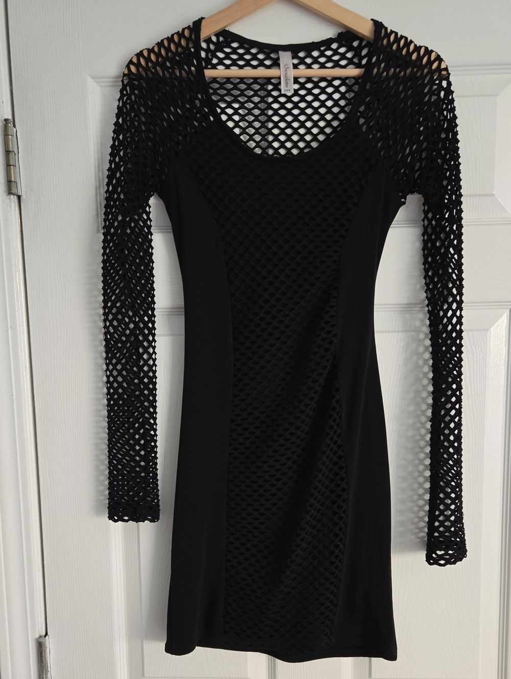 Black Mesh Long Sleeve Bodycon Dress